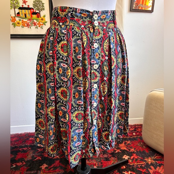 Vintage Esprit Button-Front Mosiac Skirt – Bold Floral Print – 1980s/90s - Picture 1 of 12